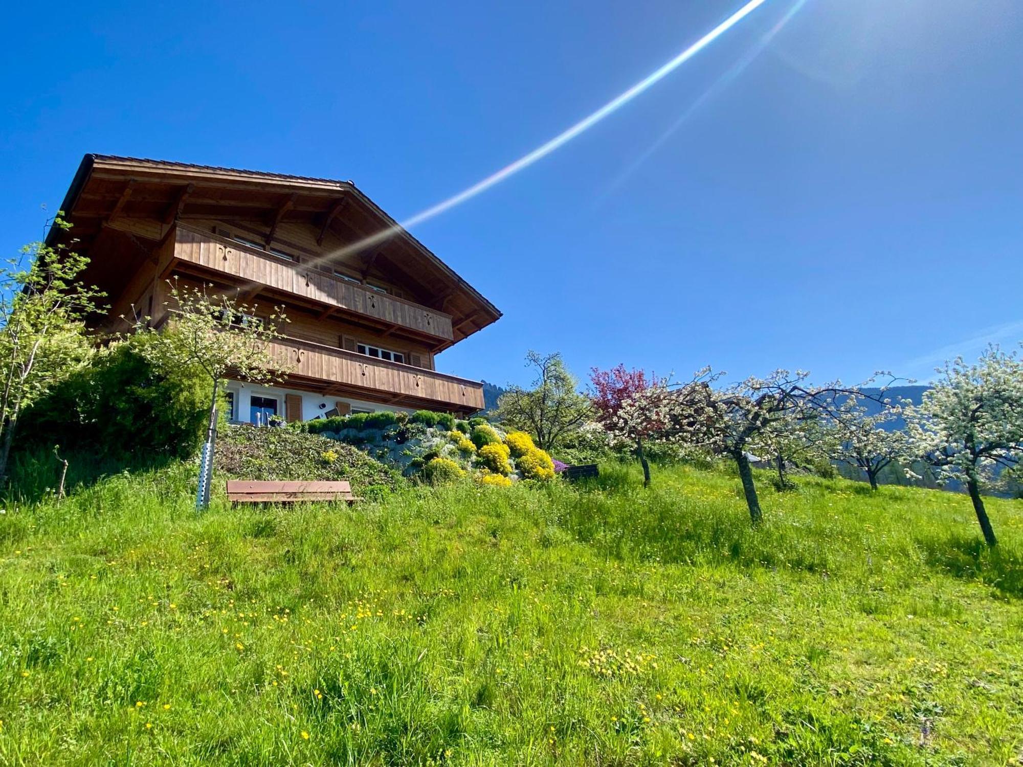 Chalet Egglen "Typical Swiss House, Best Views, Private Jacuzzi" Villa Sigriswil Exterior foto